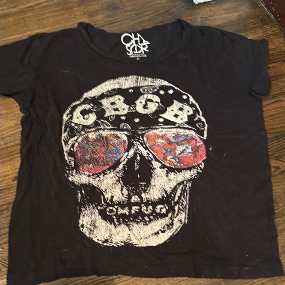 Chaser Black and White Skull Graphic Tee